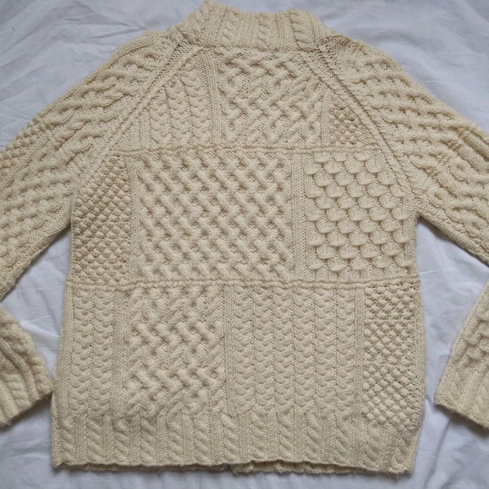 Carraig Donn Fisherman Sweater Cream Cable Knit Wool Ireland Zip Womens Medium - Picture 10 of 14